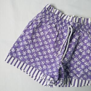 Vintage 1980s Sliver Unicorn Purple Striped Trim Floral High Waisted Shorts Sz 7